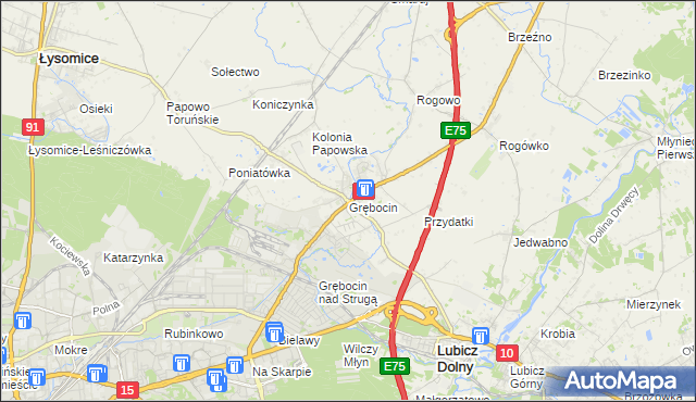 mapa Grębocin gmina Lubicz, Grębocin gmina Lubicz na mapie Targeo