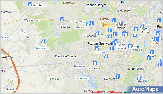 mapa Grunwald gmina Poznań, Grunwald gmina Poznań na mapie Targeo