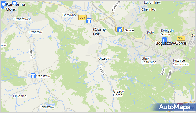 mapa Grzędy gmina Czarny Bór, Grzędy gmina Czarny Bór na mapie Targeo