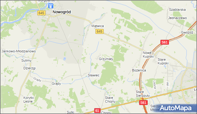 mapa Grzymały gmina Nowogród, Grzymały gmina Nowogród na mapie Targeo