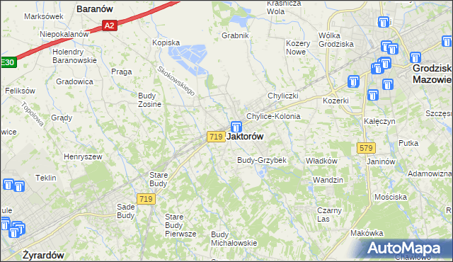 mapa Jaktorów, Jaktorów na mapie Targeo