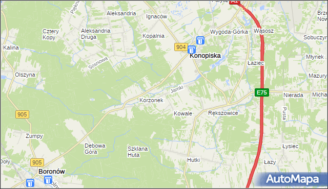 mapa Jamki gmina Konopiska, Jamki gmina Konopiska na mapie Targeo