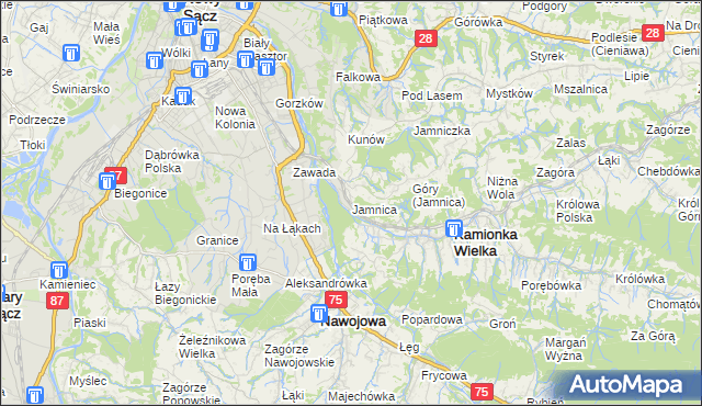 mapa Jamnica gmina Kamionka Wielka, Jamnica gmina Kamionka Wielka na mapie Targeo