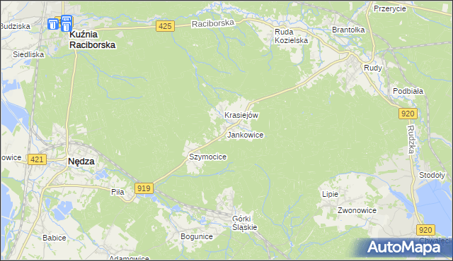 mapa Jankowice gmina Kuźnia Raciborska, Jankowice gmina Kuźnia Raciborska na mapie Targeo