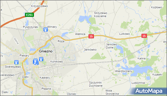 mapa Jankówko gmina Gniezno, Jankówko gmina Gniezno na mapie Targeo