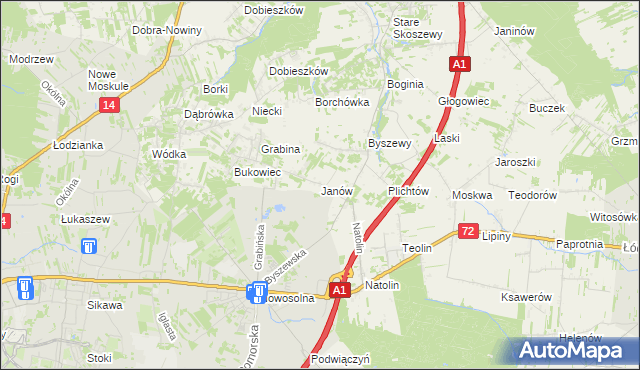 mapa Janów gmina Nowosolna, Janów gmina Nowosolna na mapie Targeo