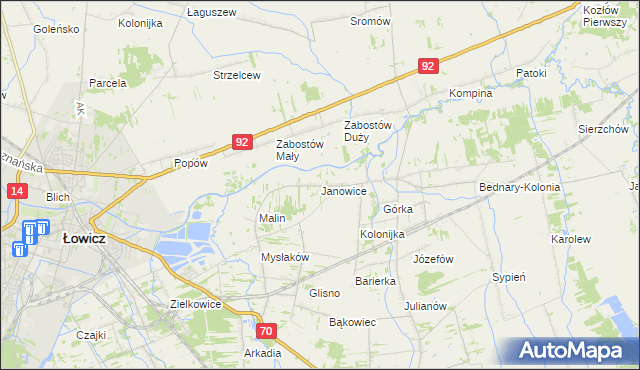 mapa Janowice gmina Nieborów, Janowice gmina Nieborów na mapie Targeo