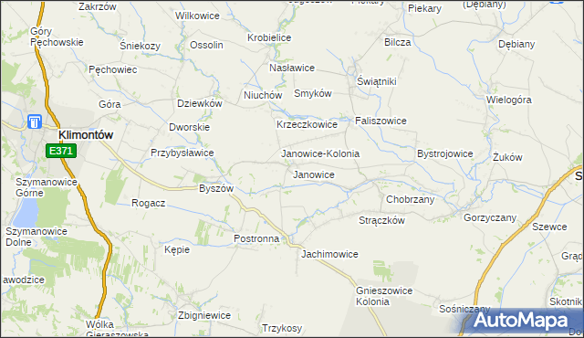mapa Janowice gmina Samborzec, Janowice gmina Samborzec na mapie Targeo
