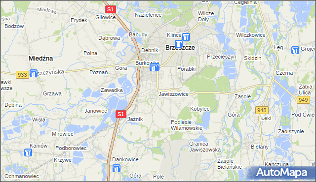 mapa Jawiszowice, Jawiszowice na mapie Targeo