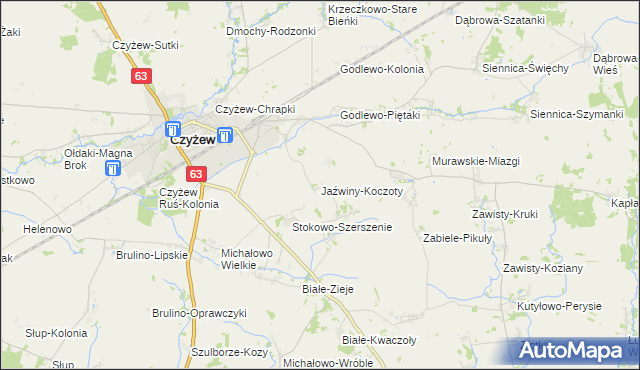 mapa Jaźwiny-Koczoty, Jaźwiny-Koczoty na mapie Targeo
