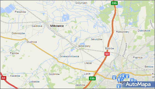 mapa Jezierzany gmina Miłkowice, Jezierzany gmina Miłkowice na mapie Targeo