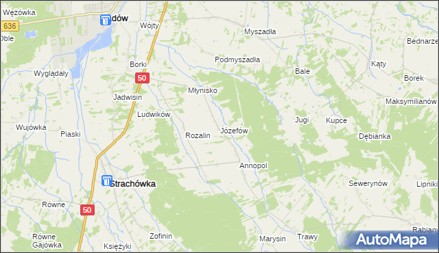 mapa Józefów gmina Strachówka, Józefów gmina Strachówka na mapie Targeo