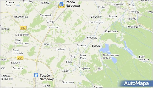 mapa Józefów gmina Tuszów Narodowy, Józefów gmina Tuszów Narodowy na mapie Targeo