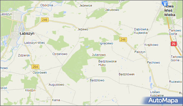 mapa Julianowo gmina Złotniki Kujawskie, Julianowo gmina Złotniki Kujawskie na mapie Targeo