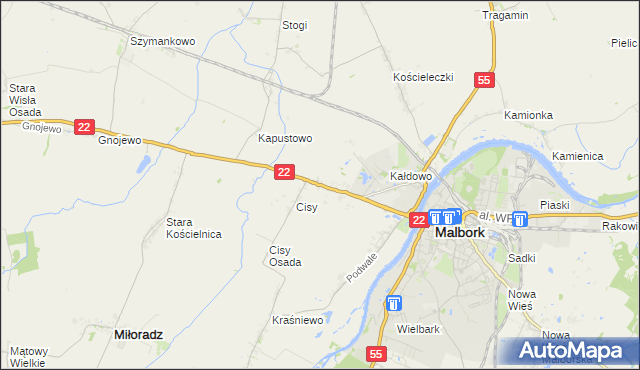 mapa Kałdowo gmina Malbork, Kałdowo gmina Malbork na mapie Targeo