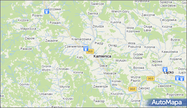 mapa Kamienica powiat limanowski, Kamienica powiat limanowski na mapie Targeo