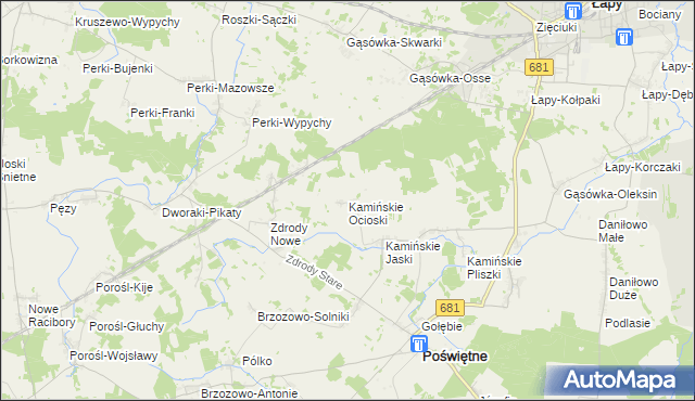 mapa Kamińskie Ocioski, Kamińskie Ocioski na mapie Targeo