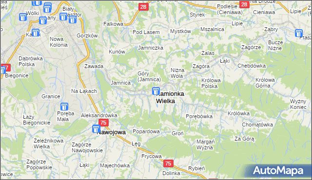 mapa Kamionka Wielka, Kamionka Wielka na mapie Targeo