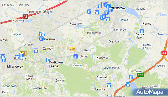 mapa Kanie gmina Brwinów, Kanie gmina Brwinów na mapie Targeo