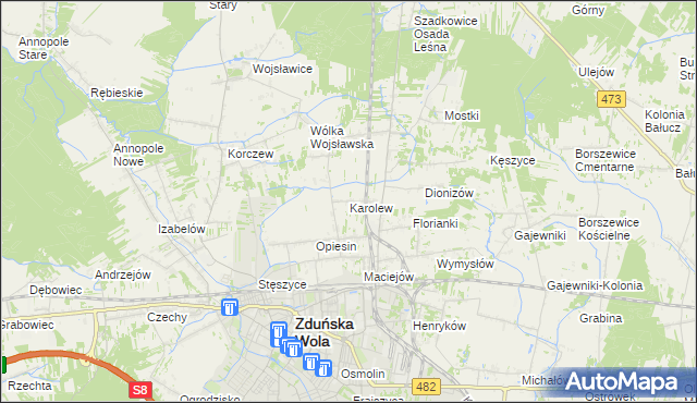 mapa Karolew gmina Zduńska Wola, Karolew gmina Zduńska Wola na mapie Targeo