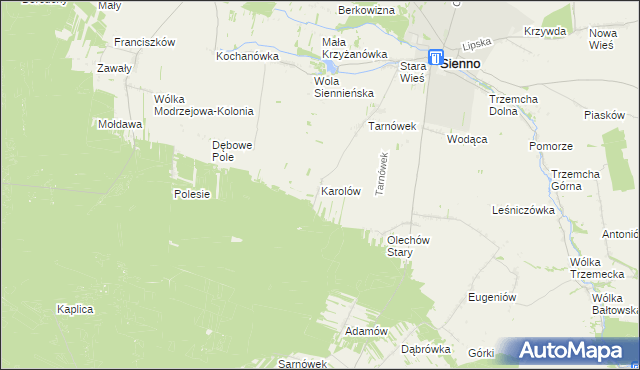 mapa Karolów gmina Sienno, Karolów gmina Sienno na mapie Targeo