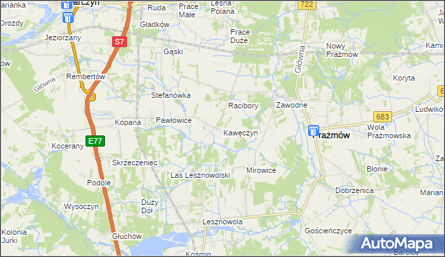 mapa Kawęczyn gmina Tarczyn, Kawęczyn gmina Tarczyn na mapie Targeo