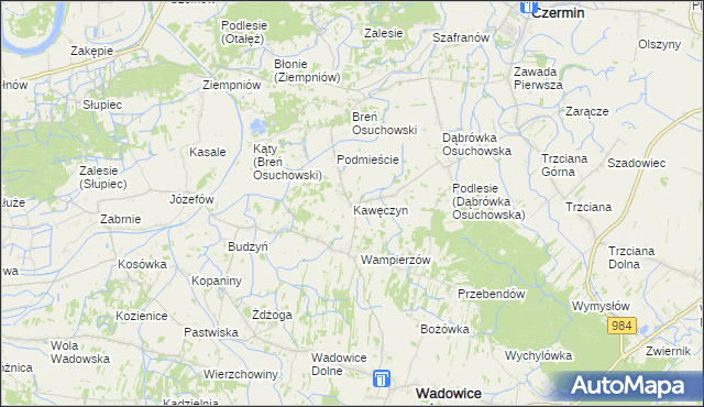 mapa Kawęczyn gmina Wadowice Górne, Kawęczyn gmina Wadowice Górne na mapie Targeo
