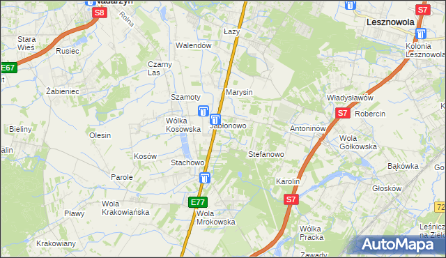 mapa Kolonia Warszawska gmina Lesznowola, Kolonia Warszawska gmina Lesznowola na mapie Targeo