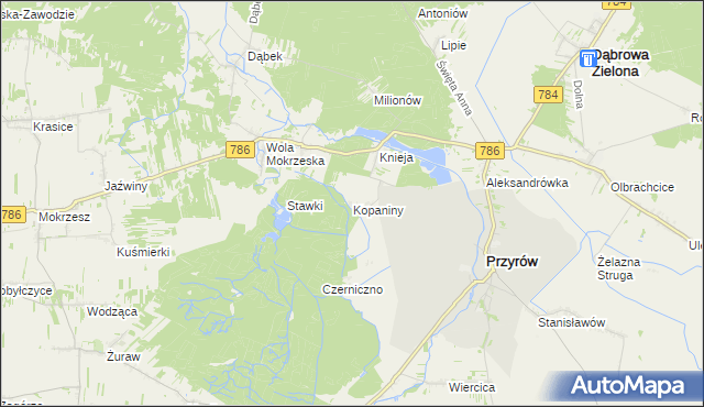 mapa Kopaniny gmina Przyrów, Kopaniny gmina Przyrów na mapie Targeo