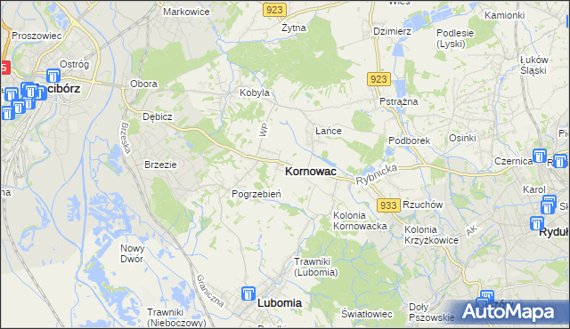 mapa Kornowac, Kornowac na mapie Targeo