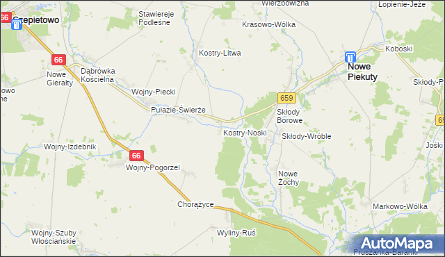 mapa Kostry-Noski, Kostry-Noski na mapie Targeo