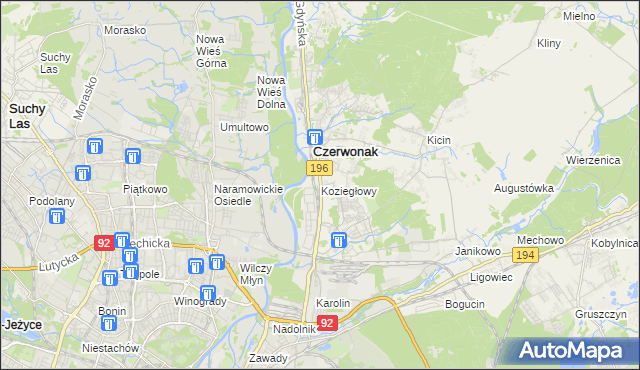 mapa Koziegłowy gmina Czerwonak, Koziegłowy gmina Czerwonak na mapie Targeo