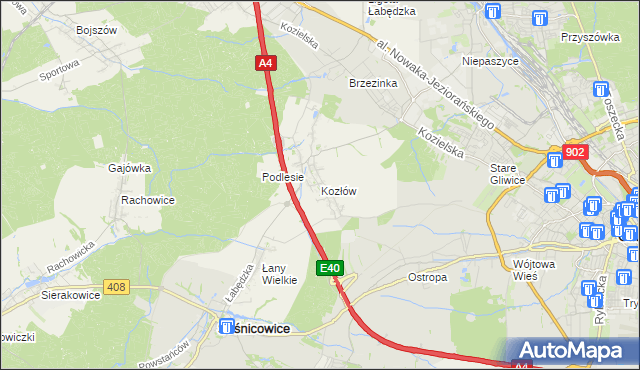 mapa Kozłów gmina Sośnicowice, Kozłów gmina Sośnicowice na mapie Targeo