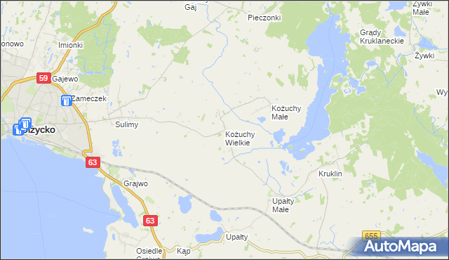 mapa Kożuchy Wielkie, Kożuchy Wielkie na mapie Targeo