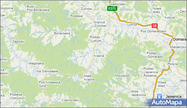 mapa Krasna gmina Korczyna, Krasna gmina Korczyna na mapie Targeo