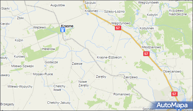mapa Krasne-Elżbiecin, Krasne-Elżbiecin na mapie Targeo
