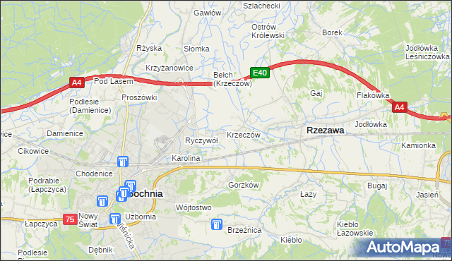 mapa Krzeczów gmina Rzezawa, Krzeczów gmina Rzezawa na mapie Targeo