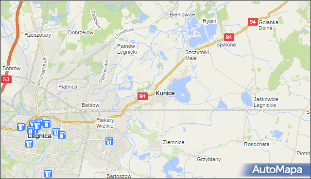 mapa Kunice powiat legnicki, Kunice powiat legnicki na mapie Targeo