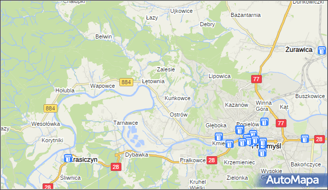 mapa Kuńkowce, Kuńkowce na mapie Targeo