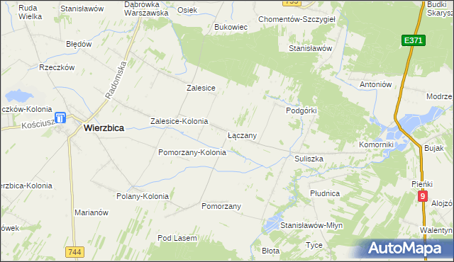 mapa Łączany gmina Wierzbica, Łączany gmina Wierzbica na mapie Targeo
