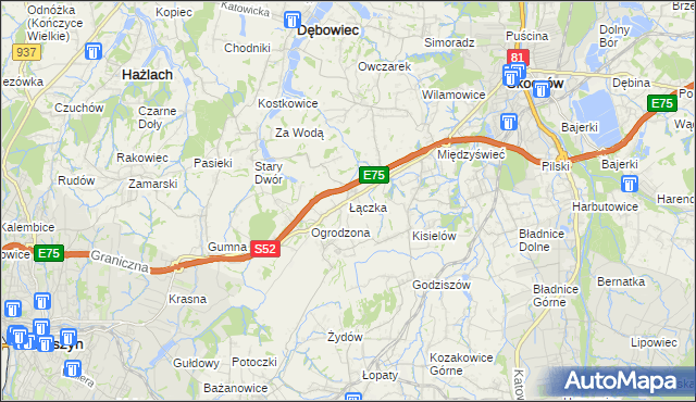 mapa Łączka gmina Dębowiec, Łączka gmina Dębowiec na mapie Targeo