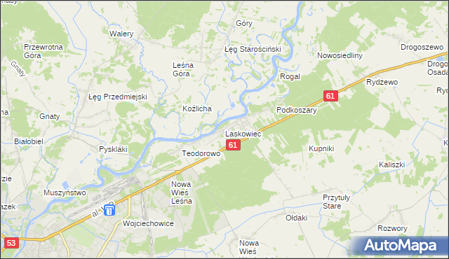 mapa Laskowiec gmina Rzekuń, Laskowiec gmina Rzekuń na mapie Targeo