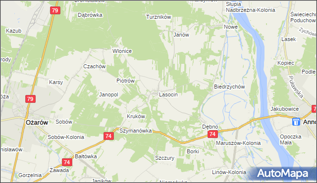 mapa Lasocin gmina Ożarów, Lasocin gmina Ożarów na mapie Targeo
