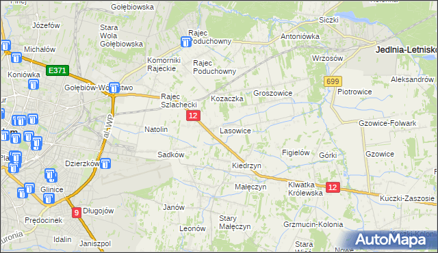mapa Lasowice gmina Jedlnia-Letnisko, Lasowice gmina Jedlnia-Letnisko na mapie Targeo