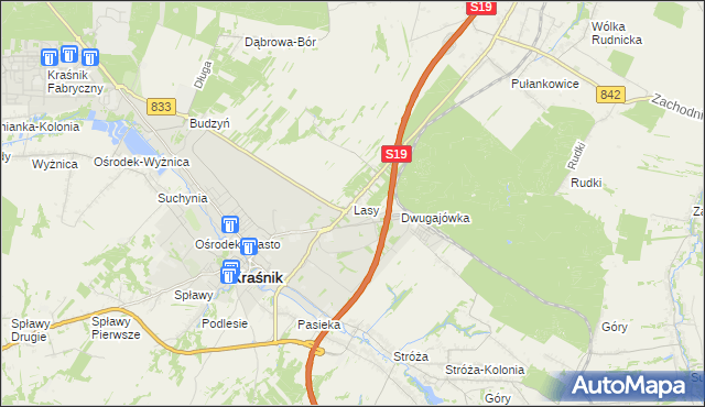 mapa Lasy gmina Kraśnik, Lasy gmina Kraśnik na mapie Targeo