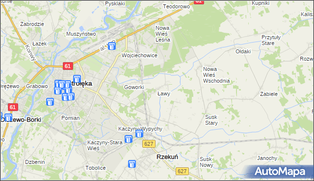 mapa Ławy gmina Rzekuń, Ławy gmina Rzekuń na mapie Targeo