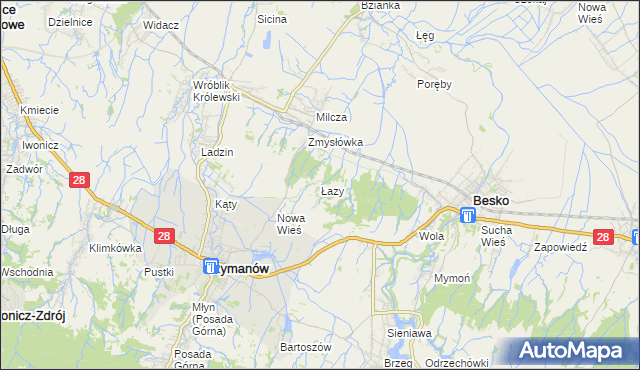 mapa Łazy gmina Rymanów, Łazy gmina Rymanów na mapie Targeo