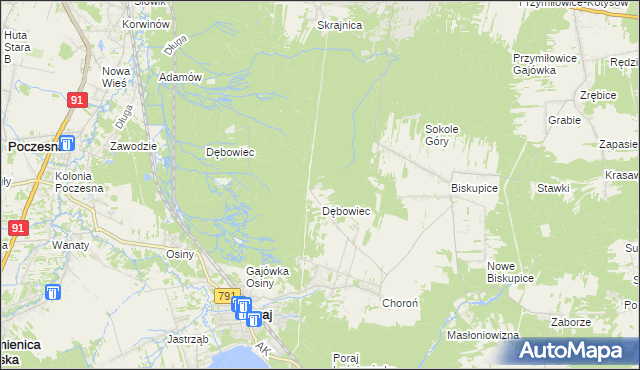 mapa Leśniczówka Dębowiec gmina Olsztyn, Leśniczówka Dębowiec gmina Olsztyn na mapie Targeo