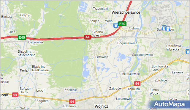 mapa Łętowice gmina Wierzchosławice, Łętowice gmina Wierzchosławice na mapie Targeo