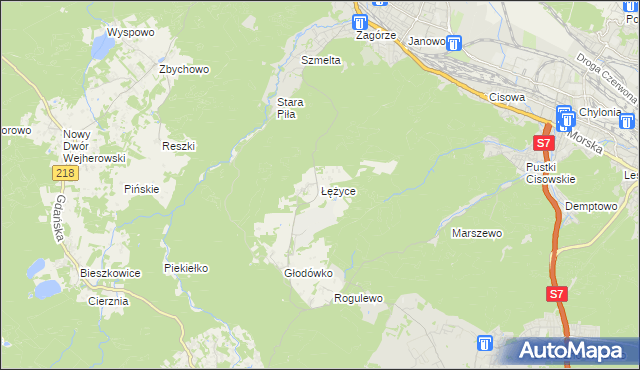 mapa Łężyce gmina Wejherowo, Łężyce gmina Wejherowo na mapie Targeo